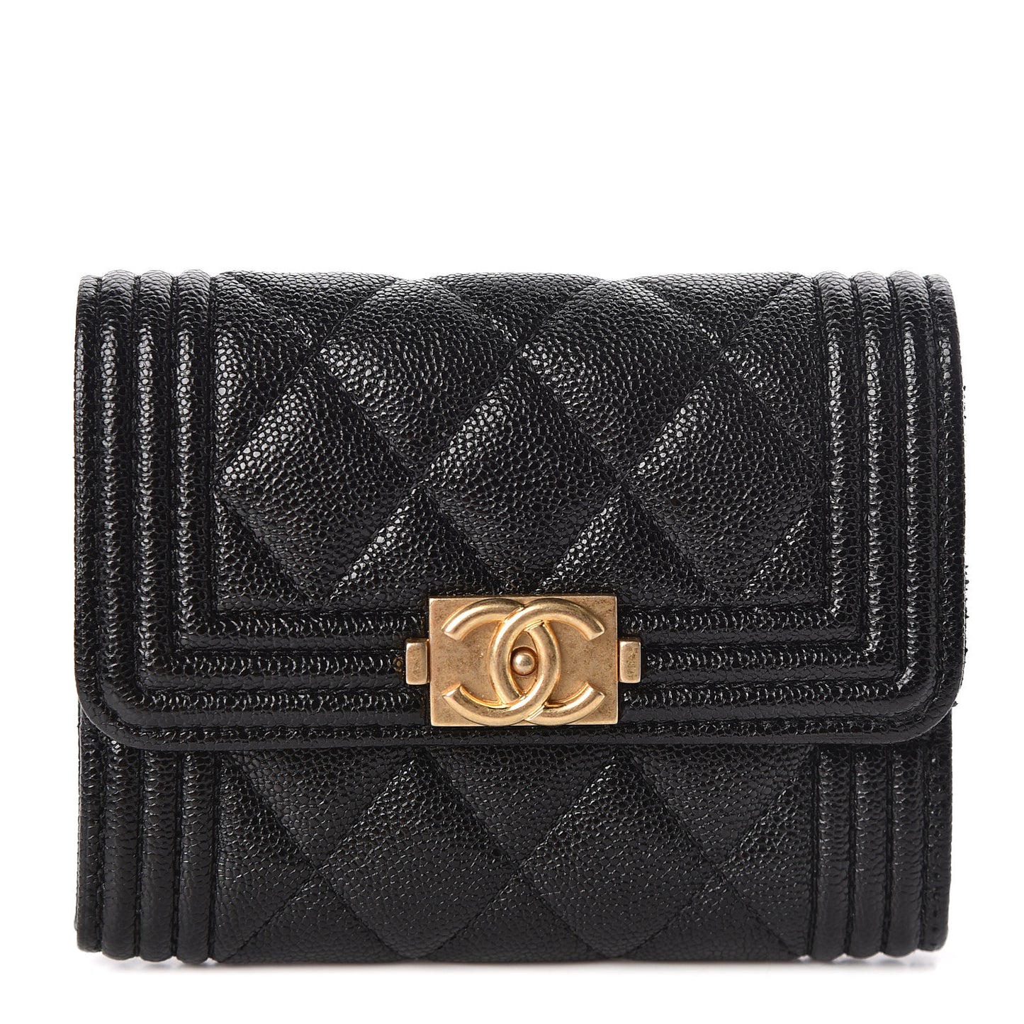 Caviar Quilted Boy Flap Card Holder Black