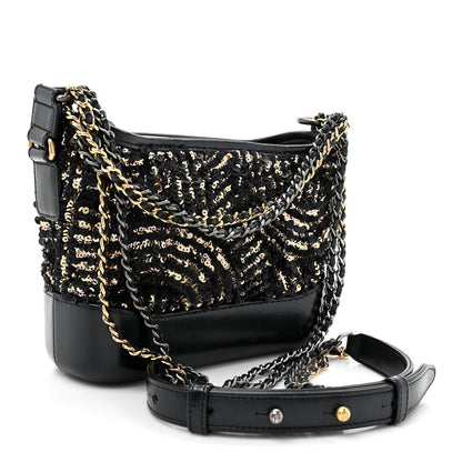 Chanel Sequin Calfskin Small Gabrielle Hobo Black Gold 3 of 11