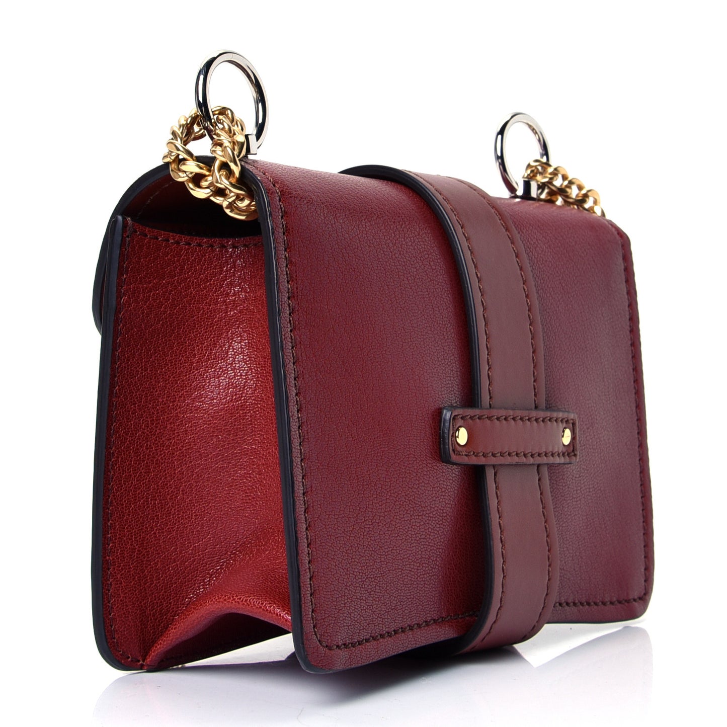 Shiny Goatskin Calfskin Aby Chain Shoulder Bag Sepia Brown