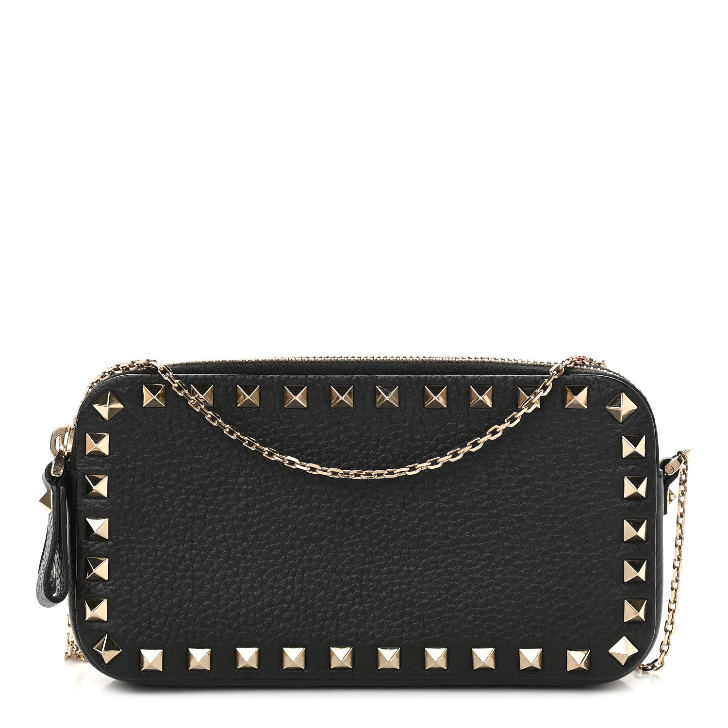 Valentino Garavani Pebbled Calfskin Rockstud Double Zip Camera Crossbody Bag Black 1 of 11