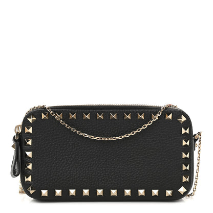 Valentino Garavani Pebbled Calfskin Rockstud Double Zip Camera Crossbody Bag Black 1 of 11