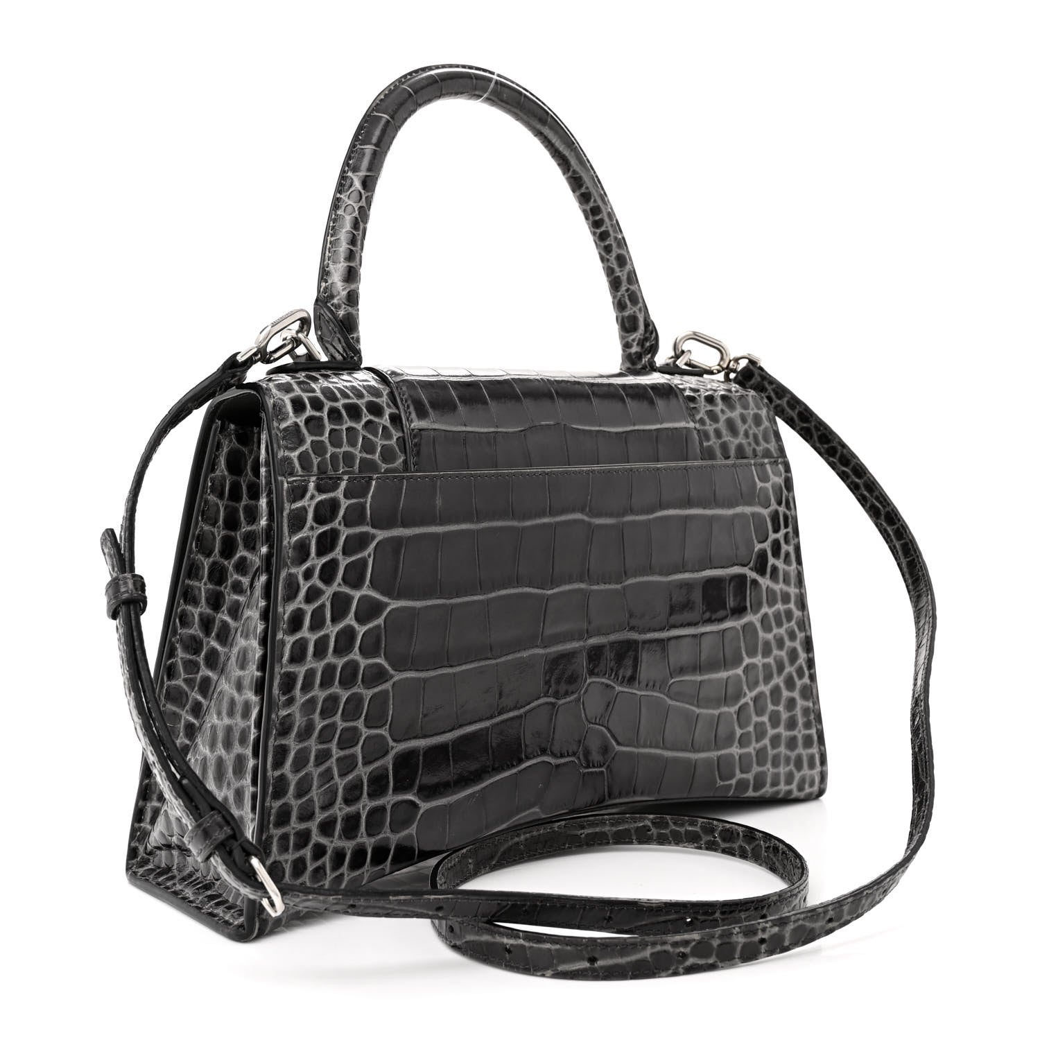 Balenciaga Shiny Calfskin Crocodile Embossed Medium Hourglass Top Handle Bag Dark Grey 3 of 18