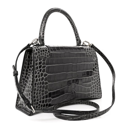 Balenciaga Shiny Calfskin Crocodile Embossed Medium Hourglass Top Handle Bag Dark Grey 3 of 18
