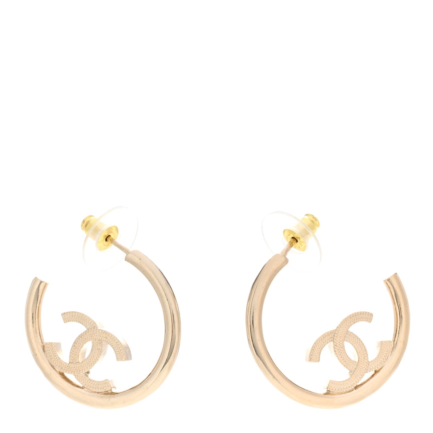 Metal Textured CC Hoop Earrings Gold