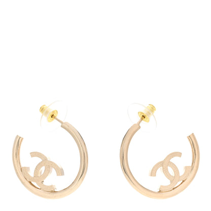 Chanel Metal Textured CC Hoop Earrings Gold 1 of 5