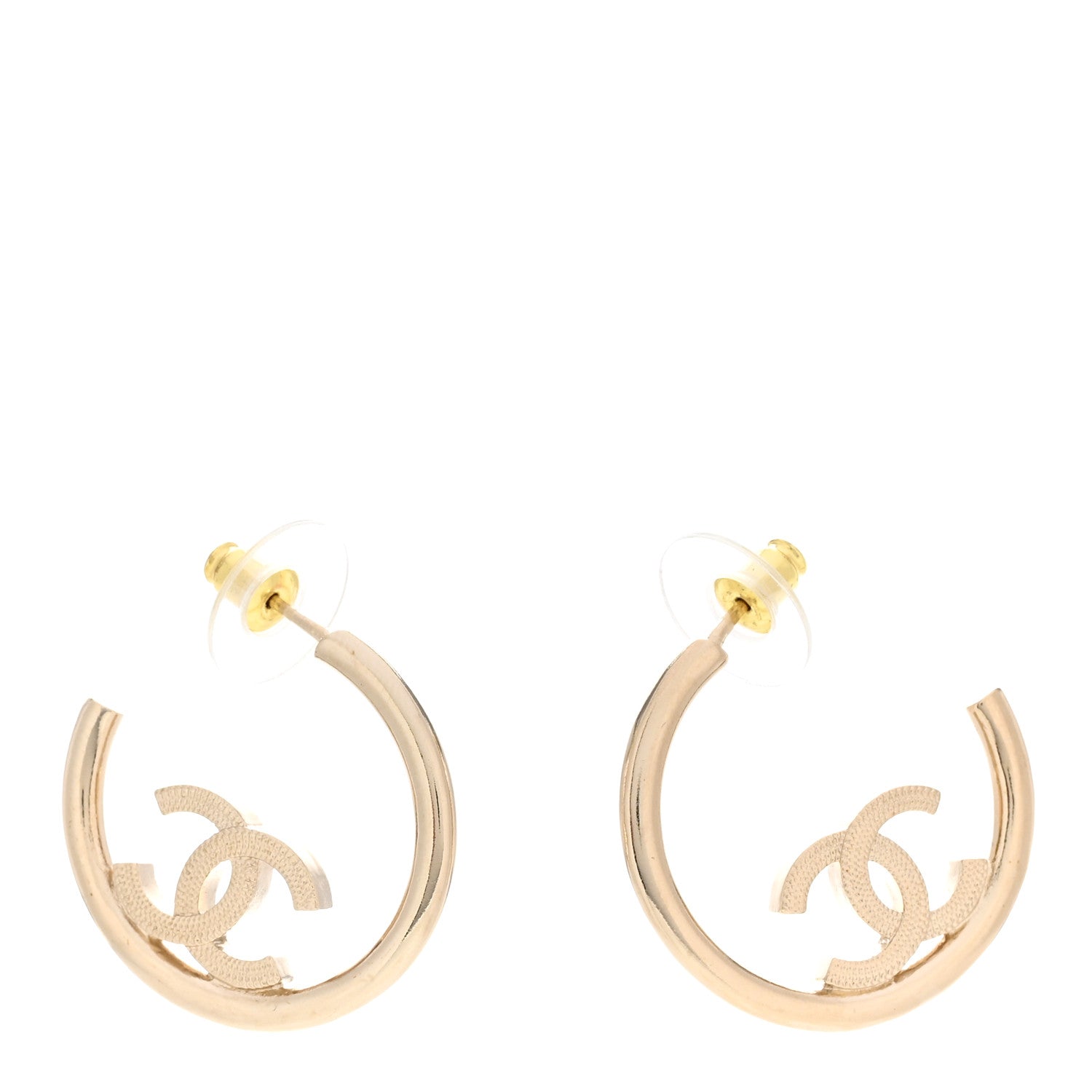 Chanel Metal Textured CC Hoop Earrings Gold 1 of 5