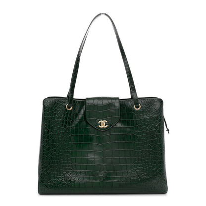 Chanel Calfskin Crocodile Embossed Large Shopping Bag Dark Green 1 of 12