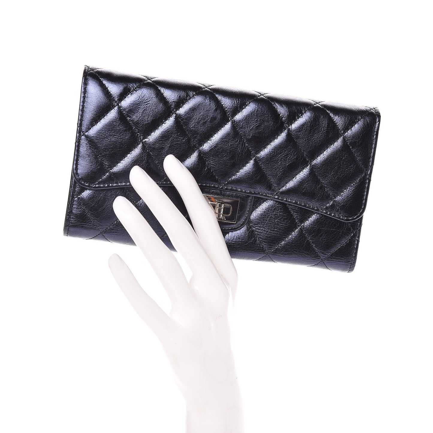Metallic Aged Calfskin Quilted Reissue Long Flap Wallet Dark Navy Blue