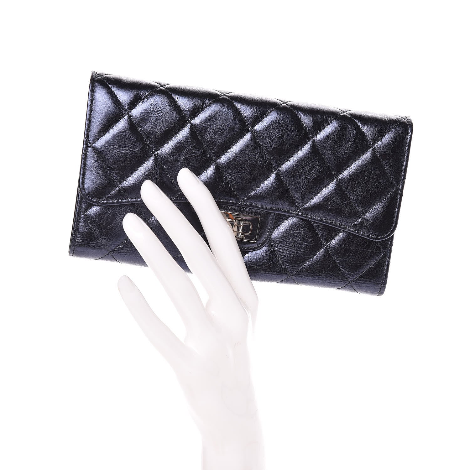 Chanel Metallic Aged Calfskin Quilted Reissue Long Flap Wallet Dark Navy Blue 2 of 14