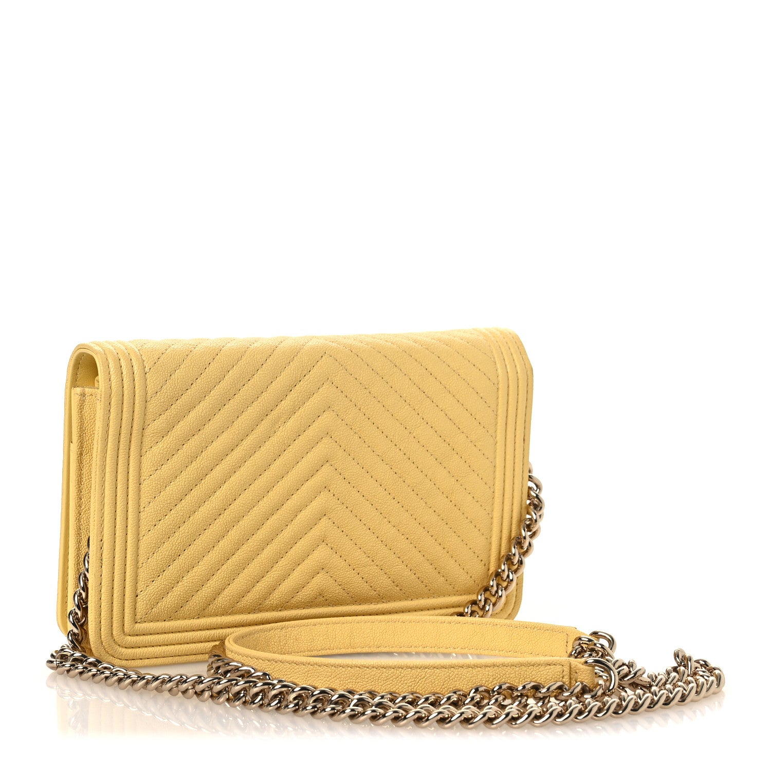 Chanel Caviar Chevron Quilted Boy Wallet On Chain WOC Yellow 3 of 14