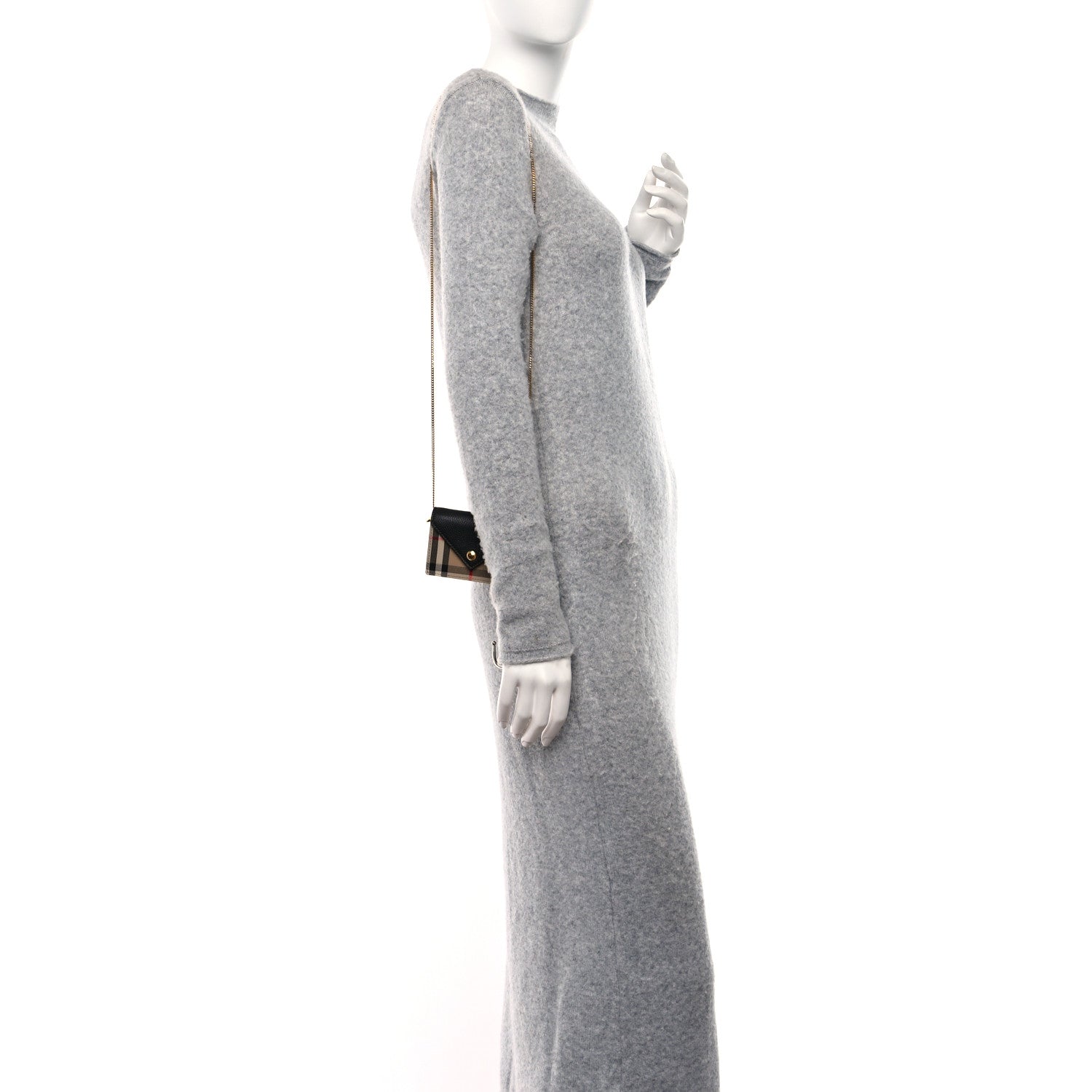 Burberry Grainy Calfskin Vintage Check Jade Card Case On Chain Black 2 of 9