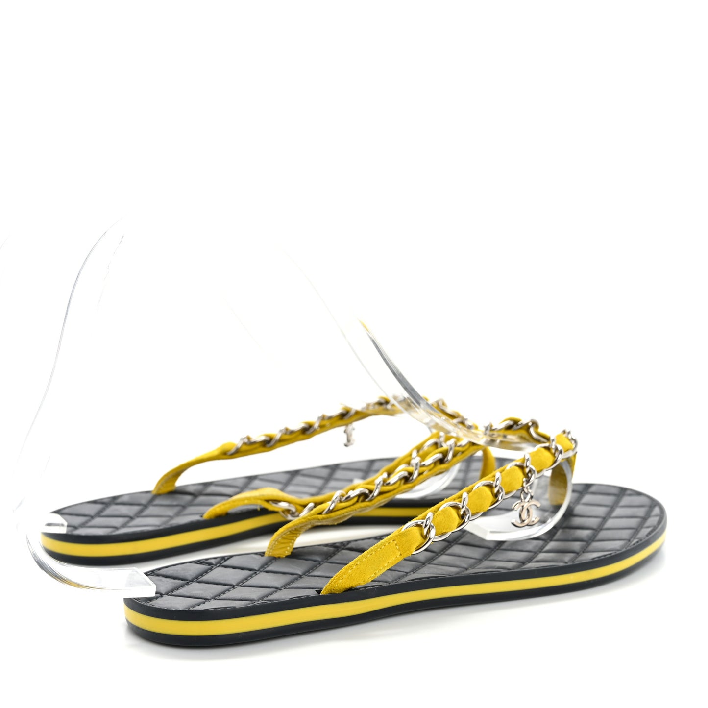 Suede Calfskin Quilted Chain Thong Sandals 37 Yellow