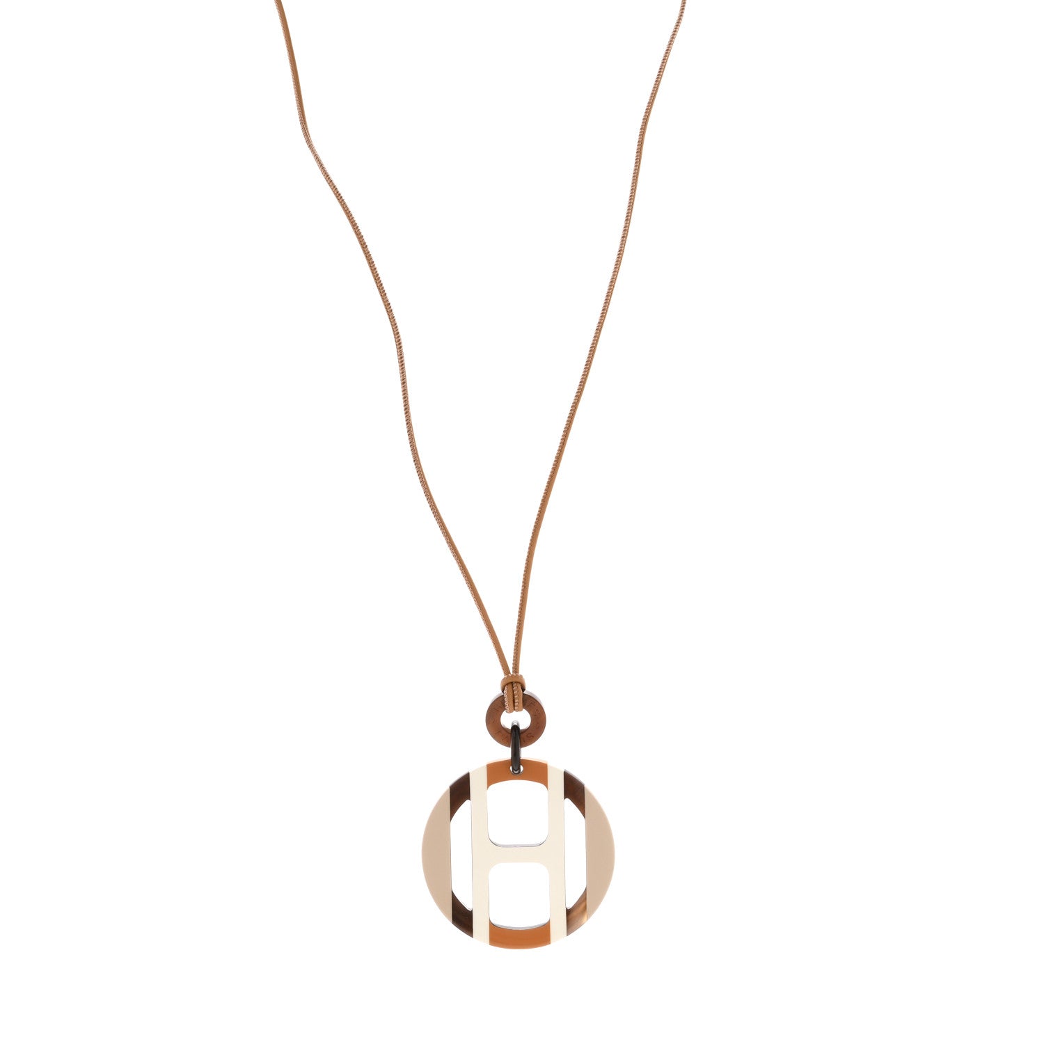 Hermes Buffalo Horn Lacquer H Equipe Pendant Necklace Sable 1 of 6