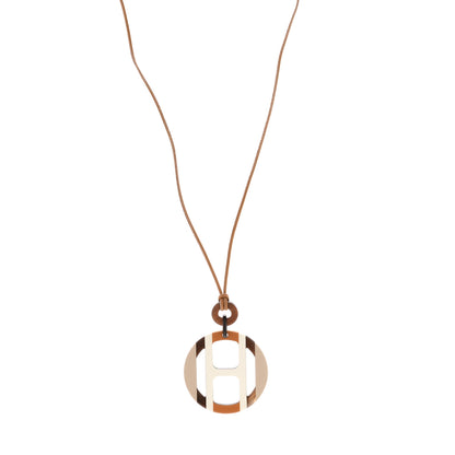 Hermes Buffalo Horn Lacquer H Equipe Pendant Necklace Sable 1 of 6