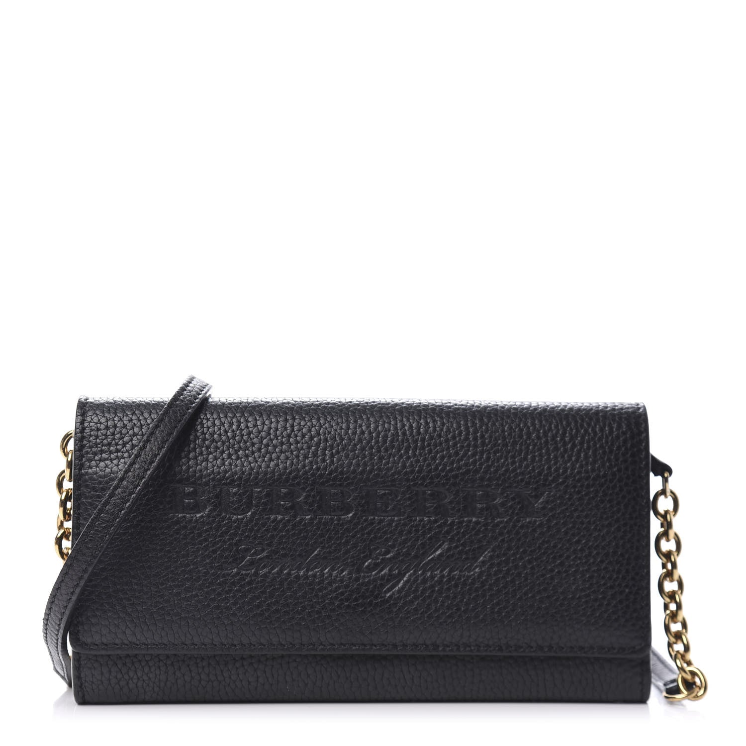 Burberry Calfskin Logo Embossed Chain Wallet Black 1 of 9