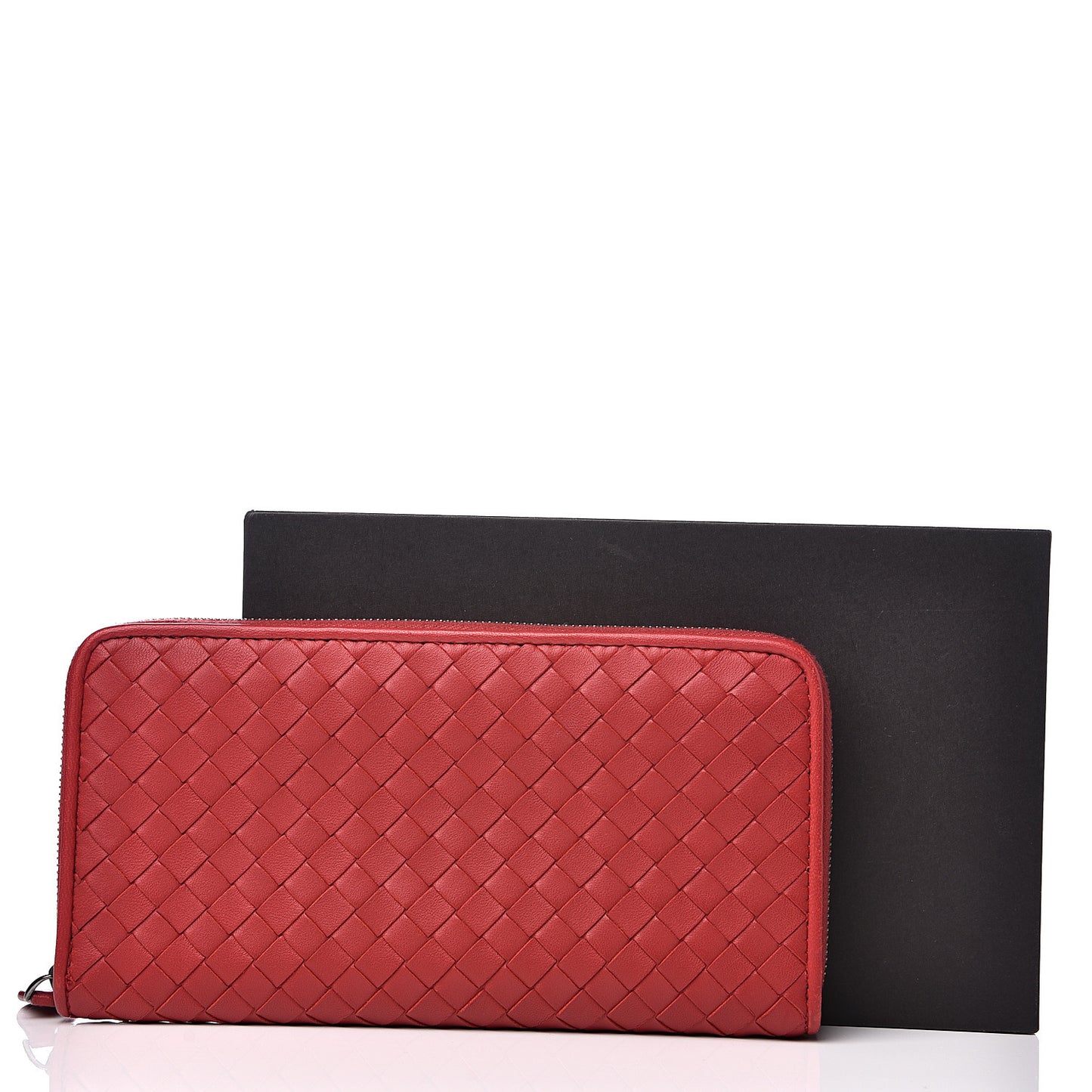 Nappa Intrecciato Zip Around Wallet Fraise