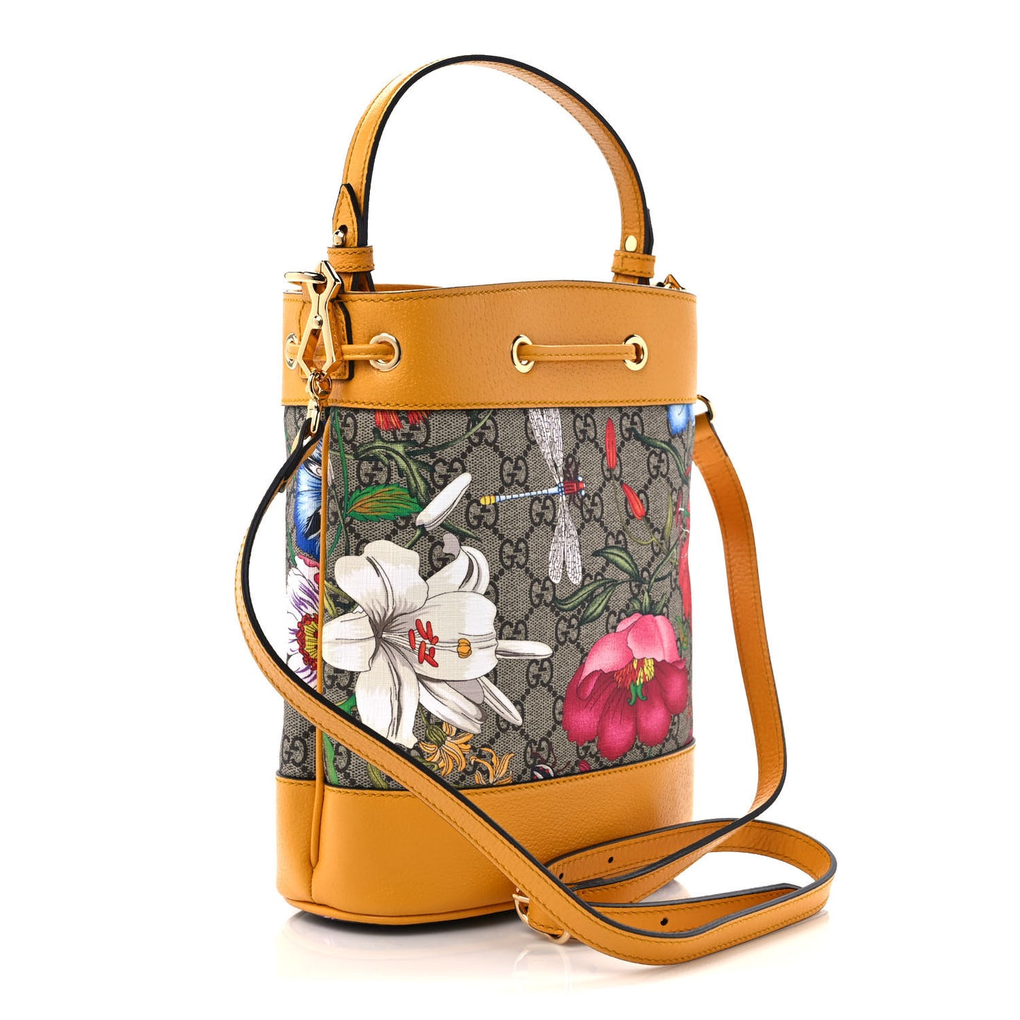 GG Supreme Monogram Flora Small Ophidia Bucket Bag Beige Multicolor Crop