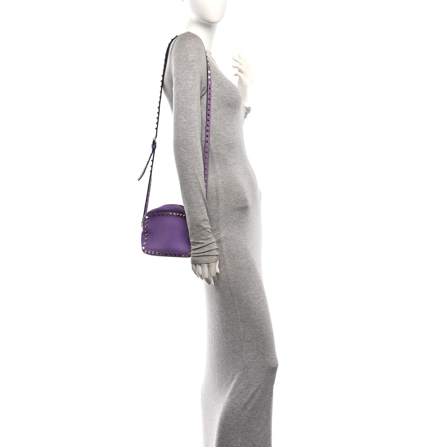 Pebbled Calfskin Rockstud Camera Crossbody Bag Purple