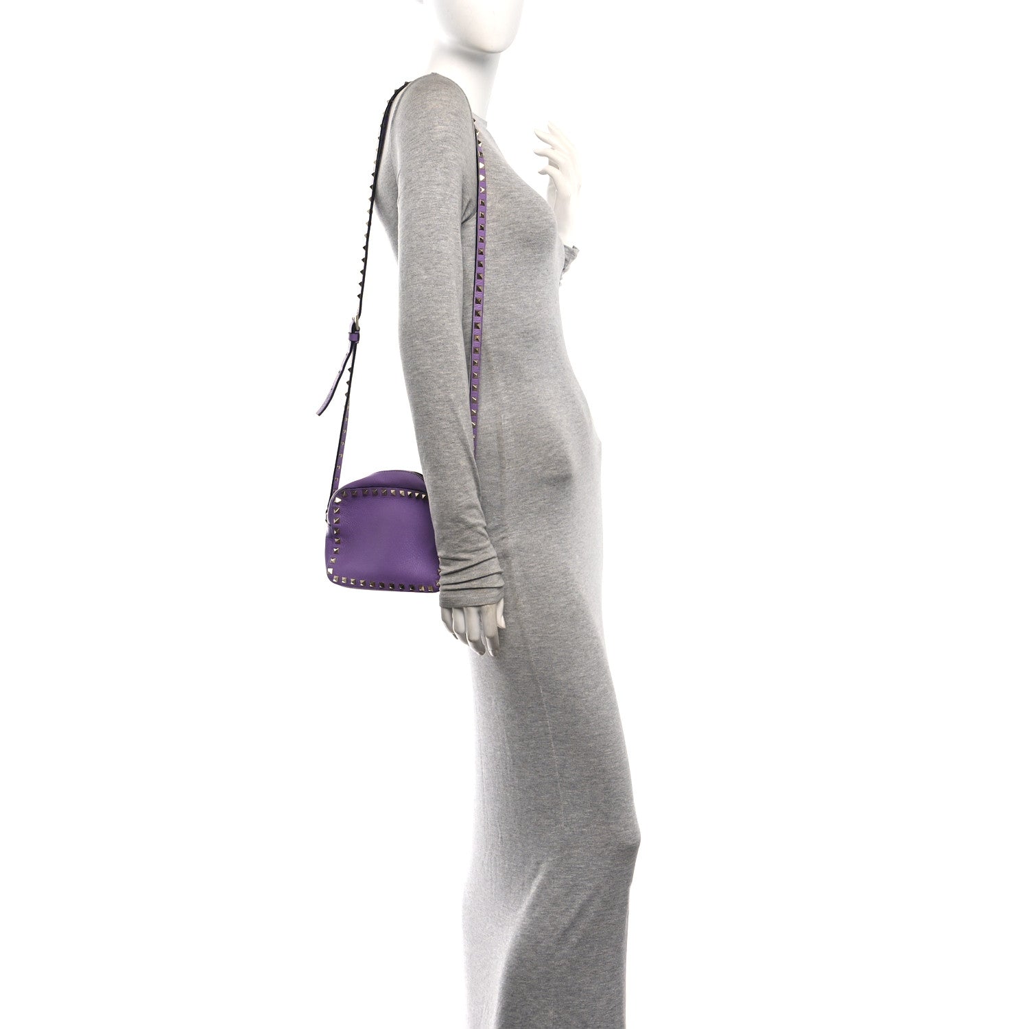 Valentino Garavani Pebbled Calfskin Rockstud Camera Crossbody Bag Purple 2 of 9