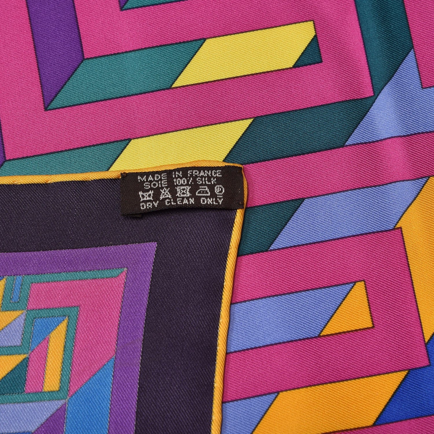 Hermes Silk Le Fil D'Ariane Scarf 90 Violet Vert Jaune 7 of 7