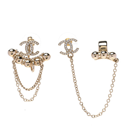 Chanel Metal Crystal CC Chain Cuff Earrings Gold 1 of 5