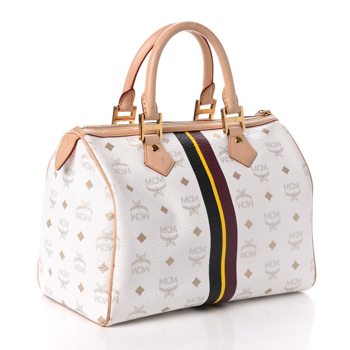 Visetos Striped Boston Satchel White