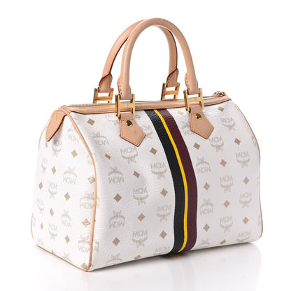 MCM Visetos Striped Boston Satchel White 3 of 7