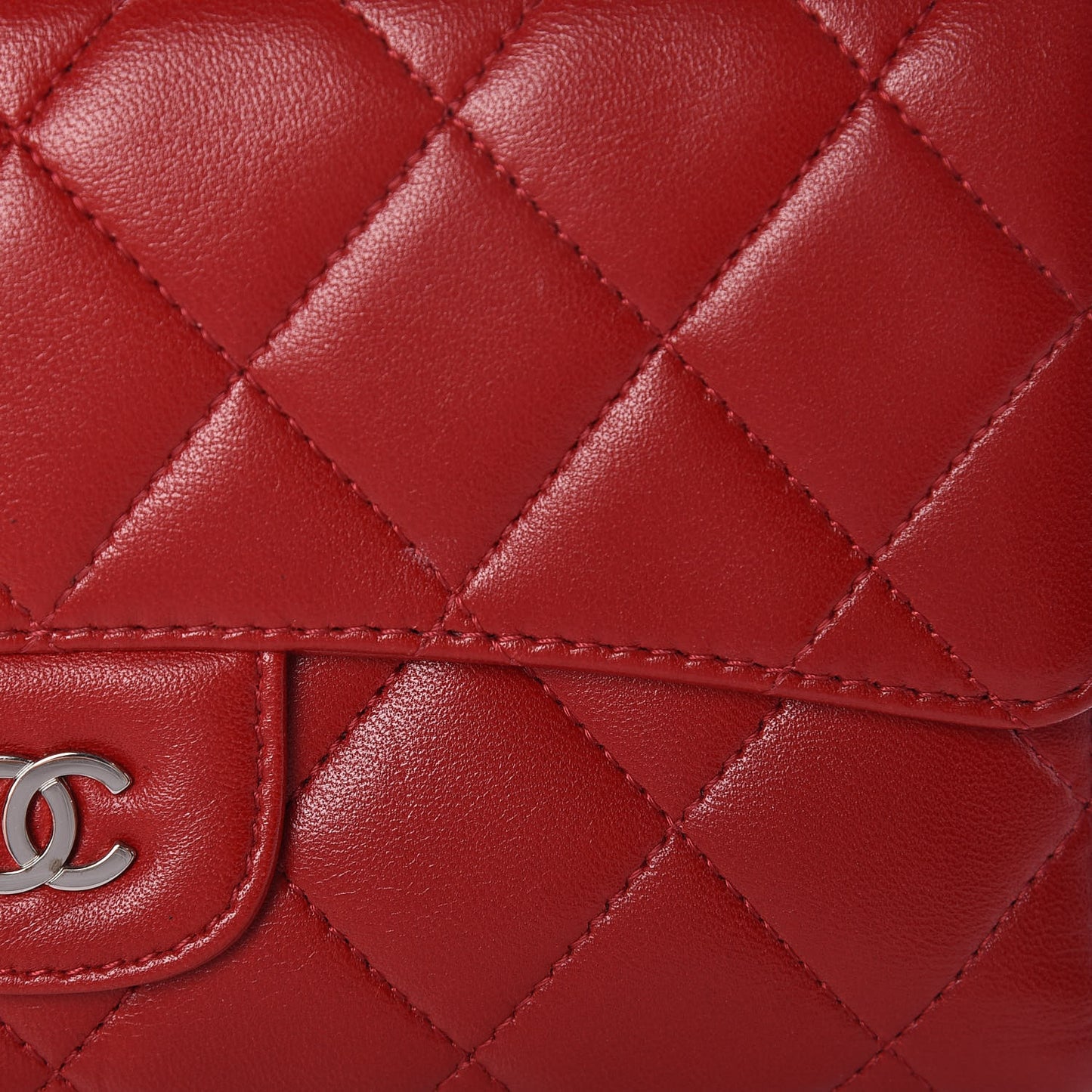 Lambskin Quilted Large Flap Wallet Red