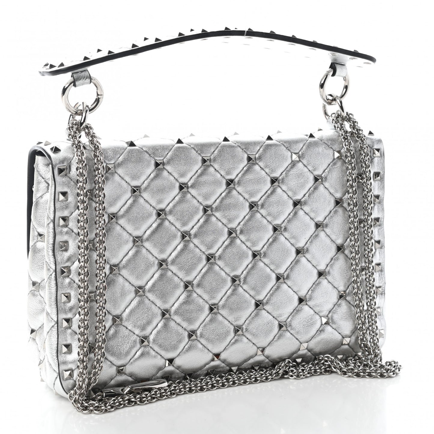 Metallic Nappa Medium Rockstud Spike Shoulder Bag Silver