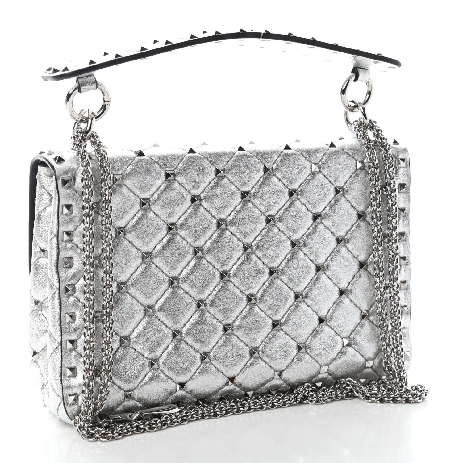 Valentino Garavani Metallic Nappa Medium Rockstud Spike Shoulder Bag Silver 3 of 9