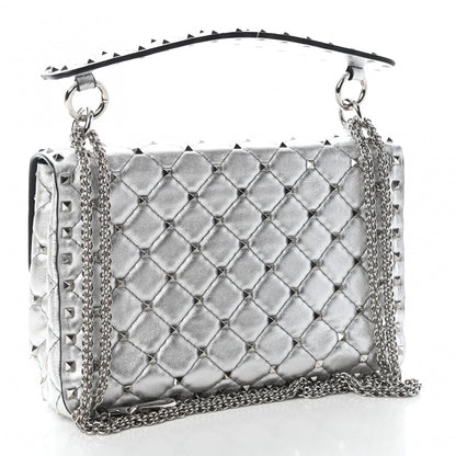 Valentino Garavani Metallic Nappa Medium Rockstud Spike Shoulder Bag Silver 3 of 9