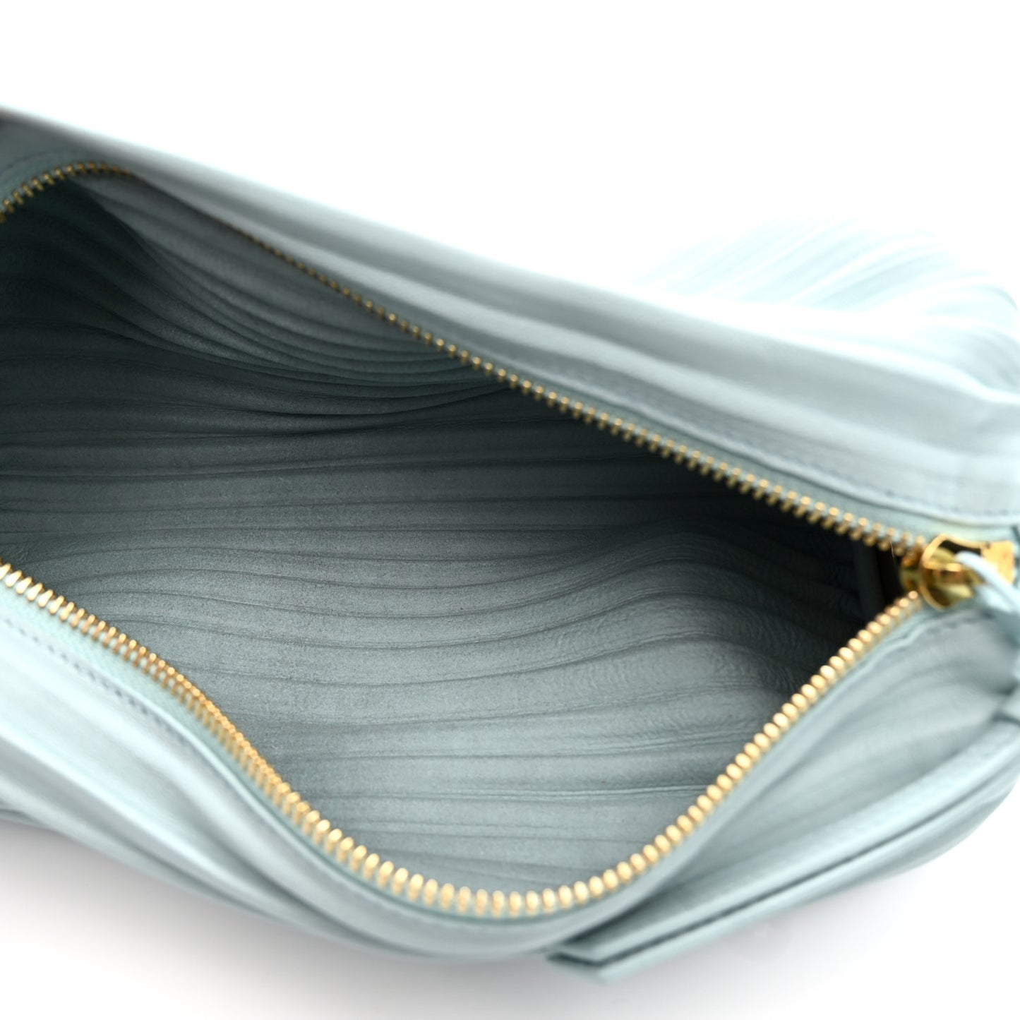 Lambskin Pleated Bracelet Pouch Chain Shoulder Bag Aquamarine