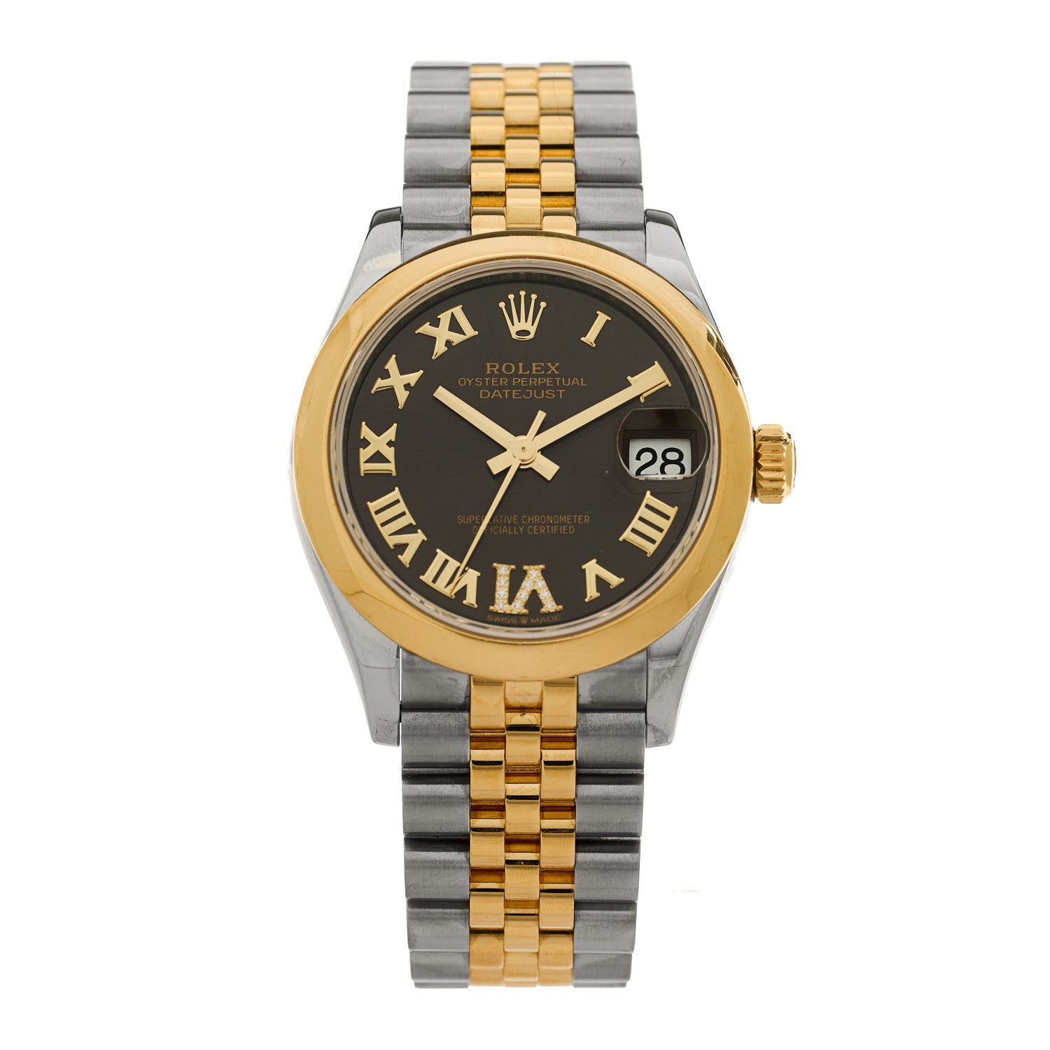 Rolex Stainless Steel 18K Yellow Gold Diamond 31mm Oyster Perpetual Datejust Watch Dark Grey Roman 278243 1 of 4