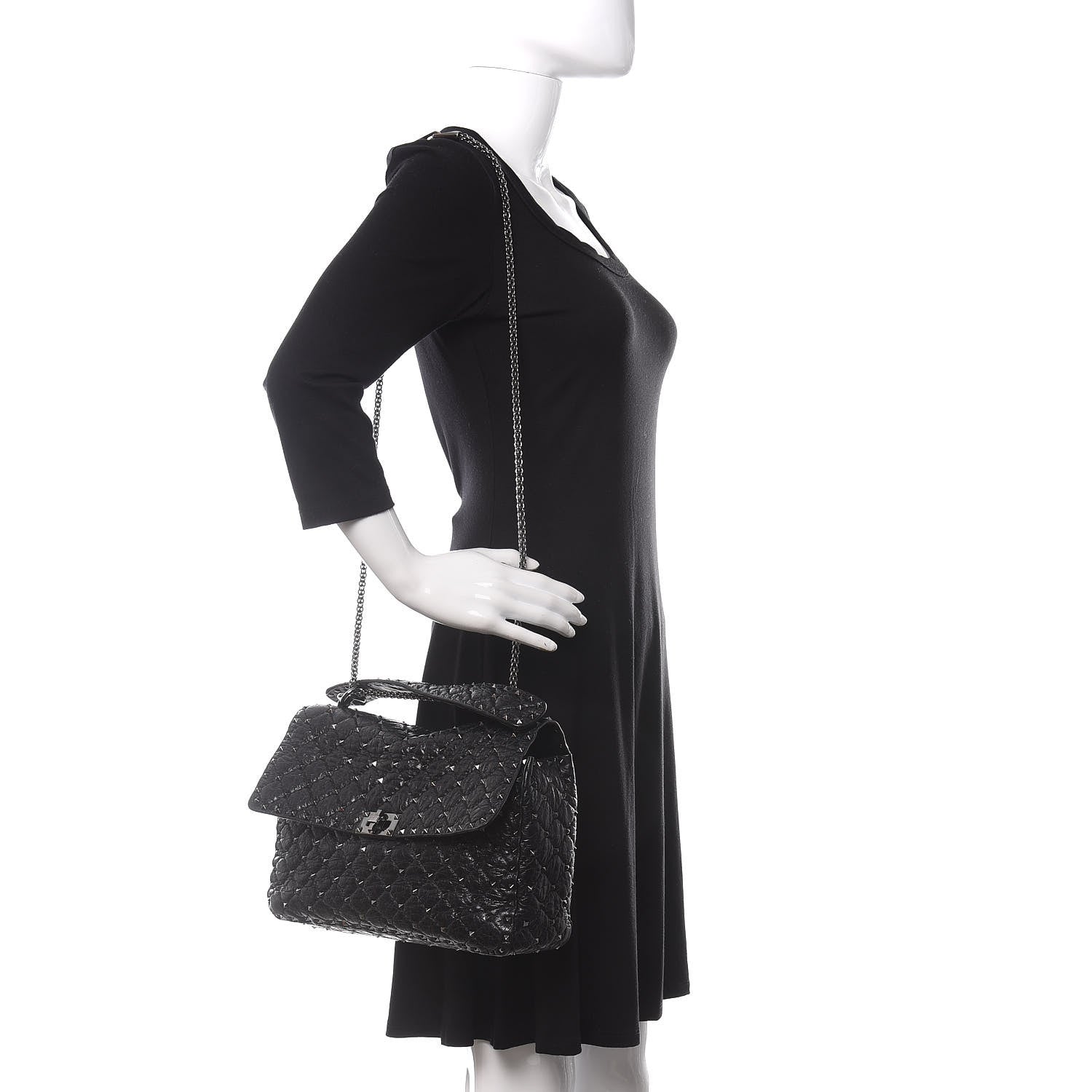 Valentino Garavani Craquele Nappa Large Rockstud Spike Shoulder Bag Black 2 of 9