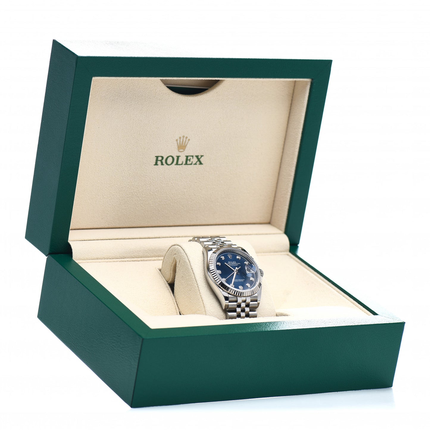 Stainless Steel 18K White Gold Diamond 36mm Oyster Perpetual Datejust Watch Bright Blue 126234