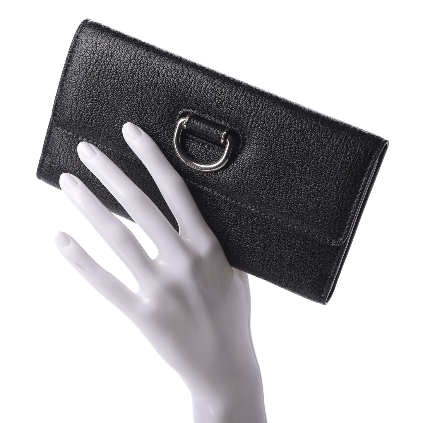 Grainy Calfskin D-Ring Continental Wallet Black