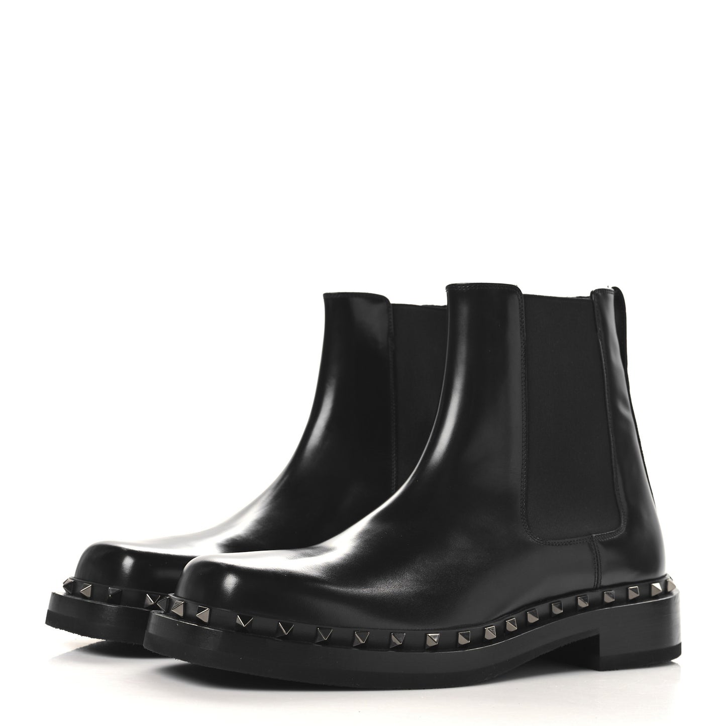 Calfskin Rockstud Mens M-Way Square Toe Boots 45 Black
