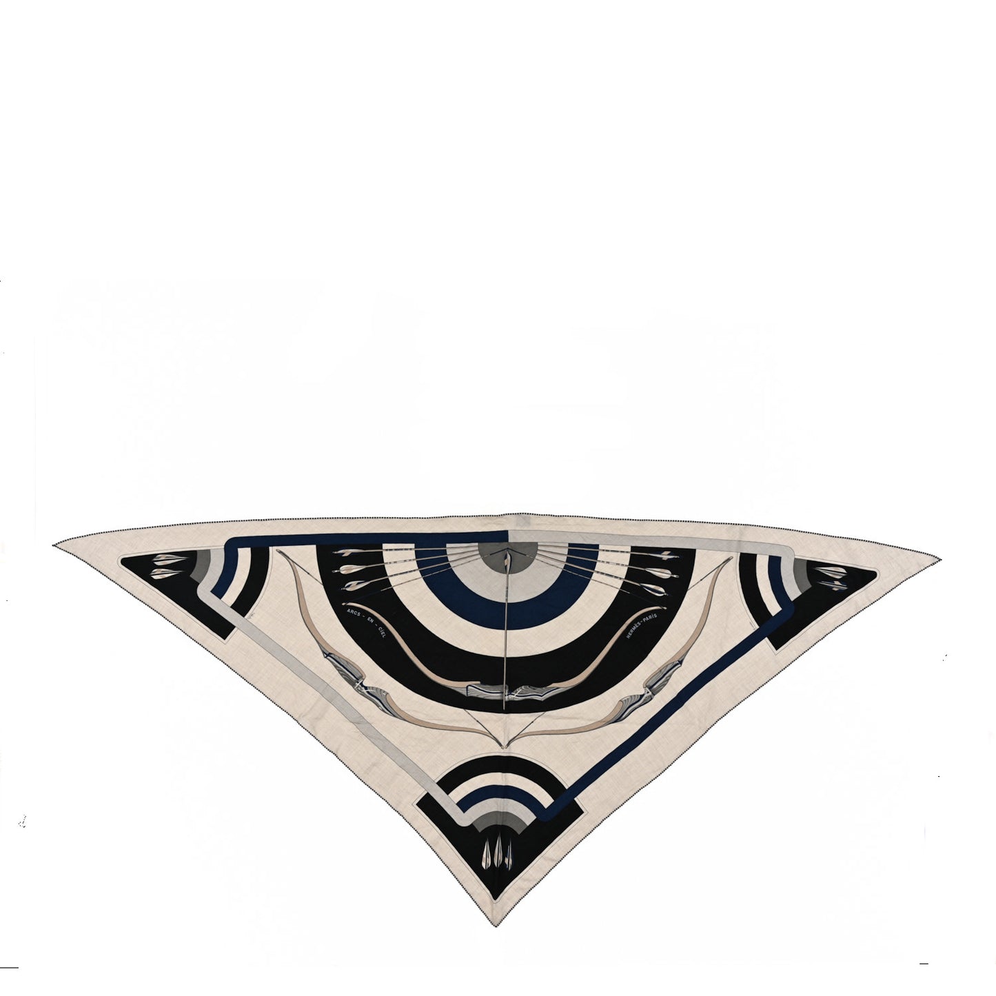Cashmere Silk Arcs-En-Ciel  Giant Pointe Triangle Shawl Naturel Marine Black