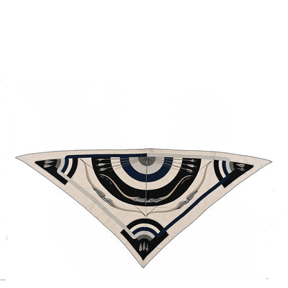 Hermes Cashmere Silk Arcs-En-Ciel  Giant Pointe Triangle Shawl Naturel Marine Black 1 of 5