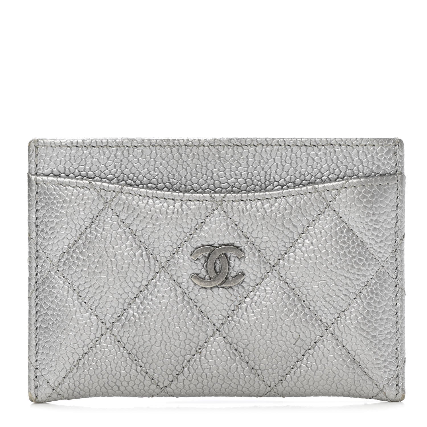 Chanel Metallic Caviar Quilted Card Holder Silver 1 of 9