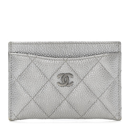 Chanel Metallic Caviar Quilted Card Holder Silver 1 of 9
