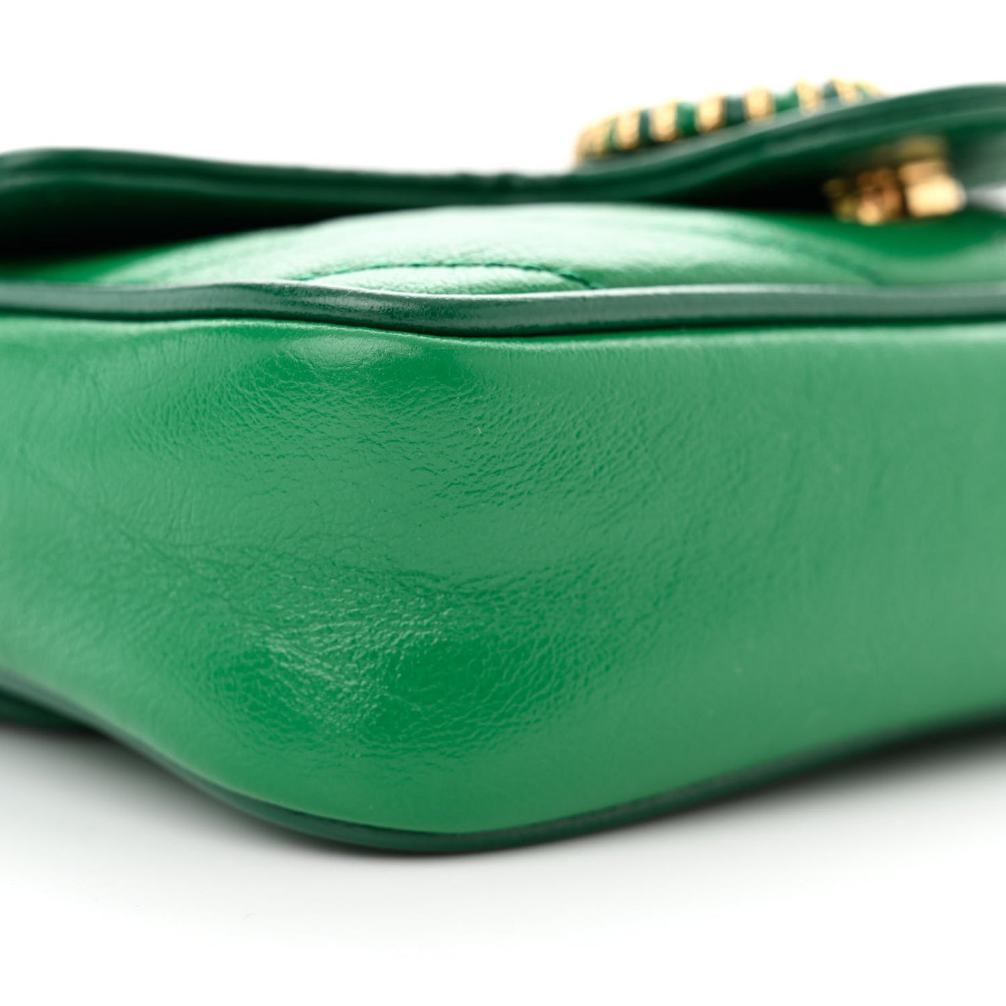 Azalea Calfskin Enamel Matelasse Diagonal Super Mini Torchon GG Marmont Shoulder Bag New Shamarock Emerald