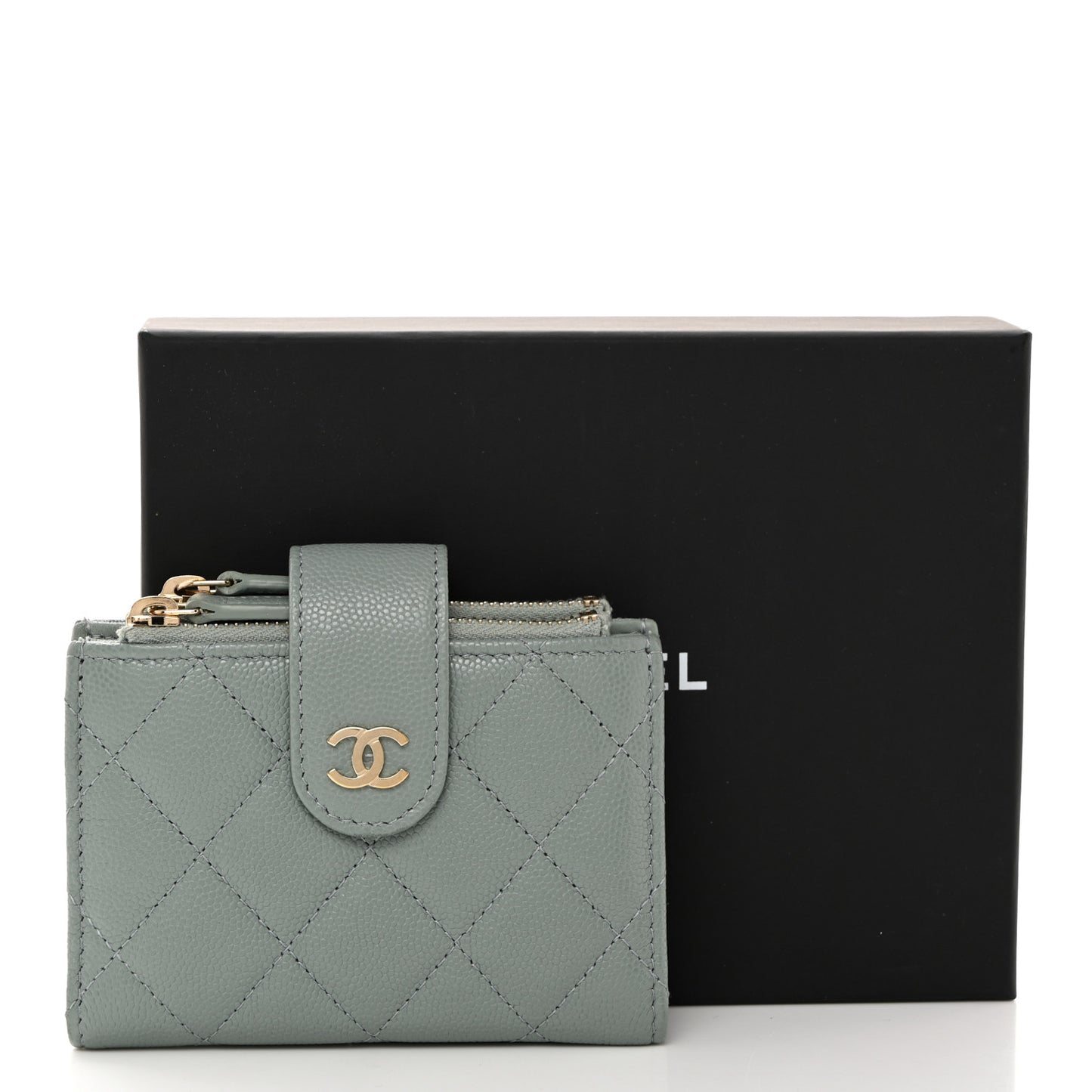 Caviar Quilted Compact Zipped Pocket Wallet Grey
