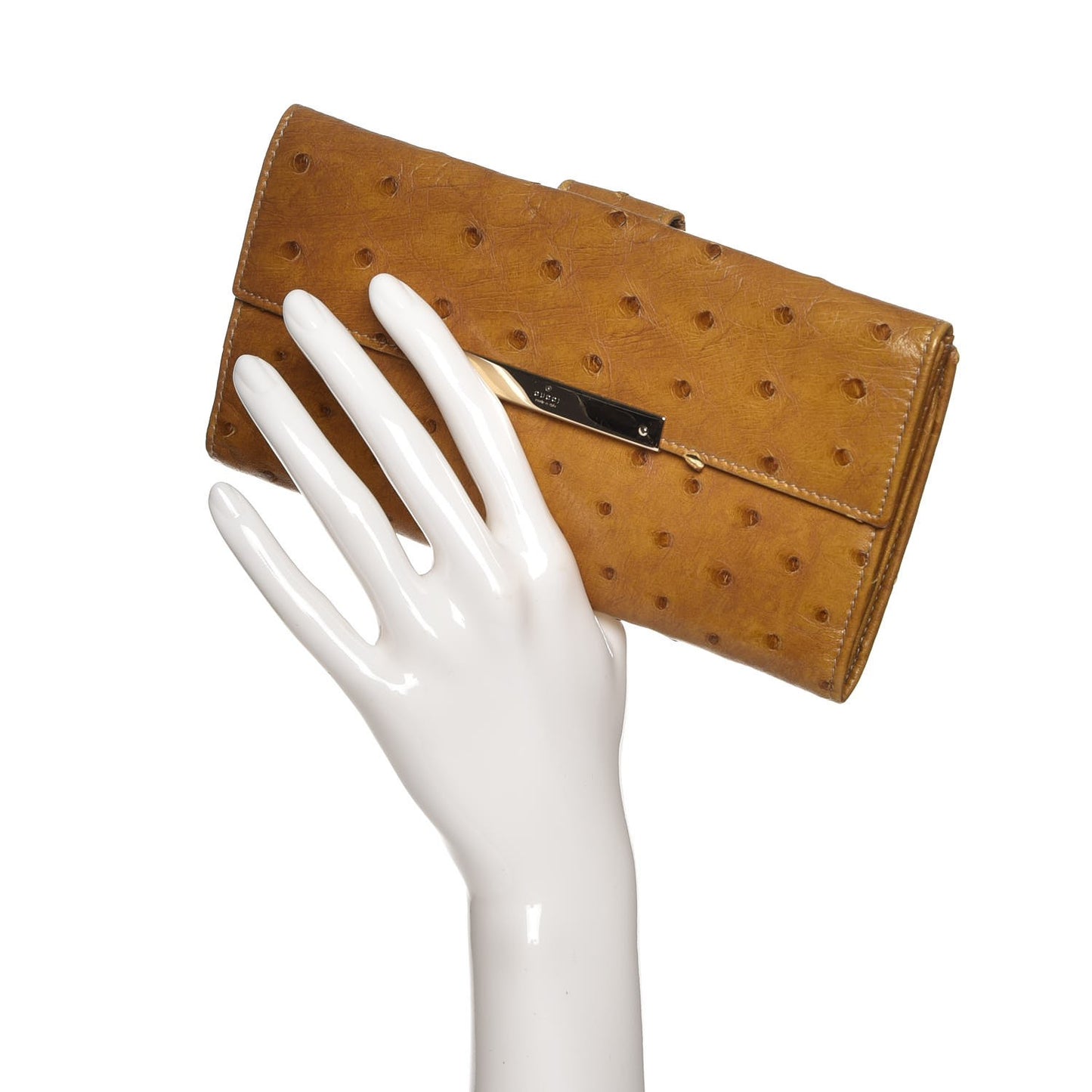 Ostrich Metal Bar Continental Wallet Tan