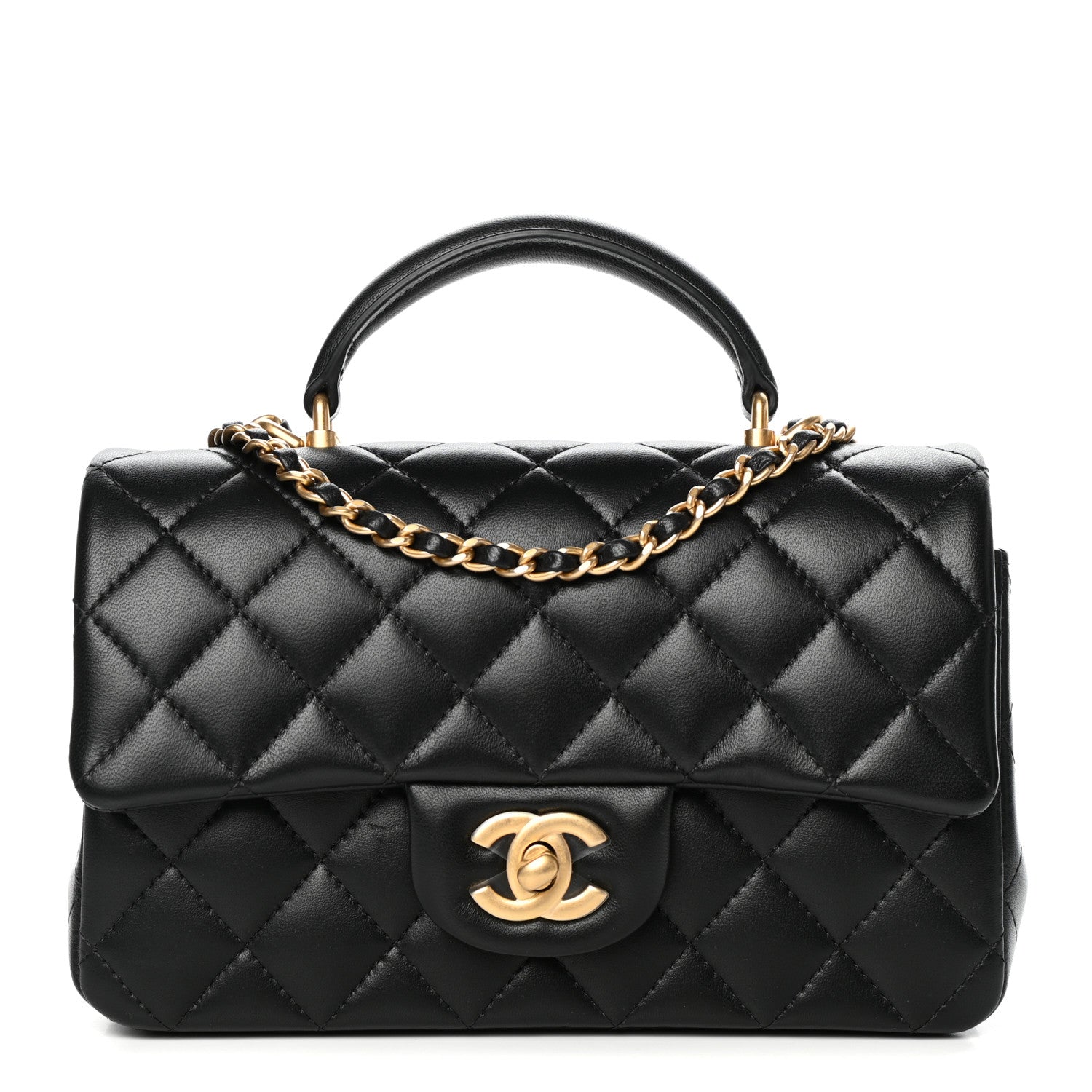 Chanel Lambskin Quilted Mini Top Handle Rectangular Flap Black 1 of 11