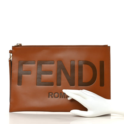 Fendi Vitello King Logo Embossed Large Flat Pouch Cuoio 2 of 6