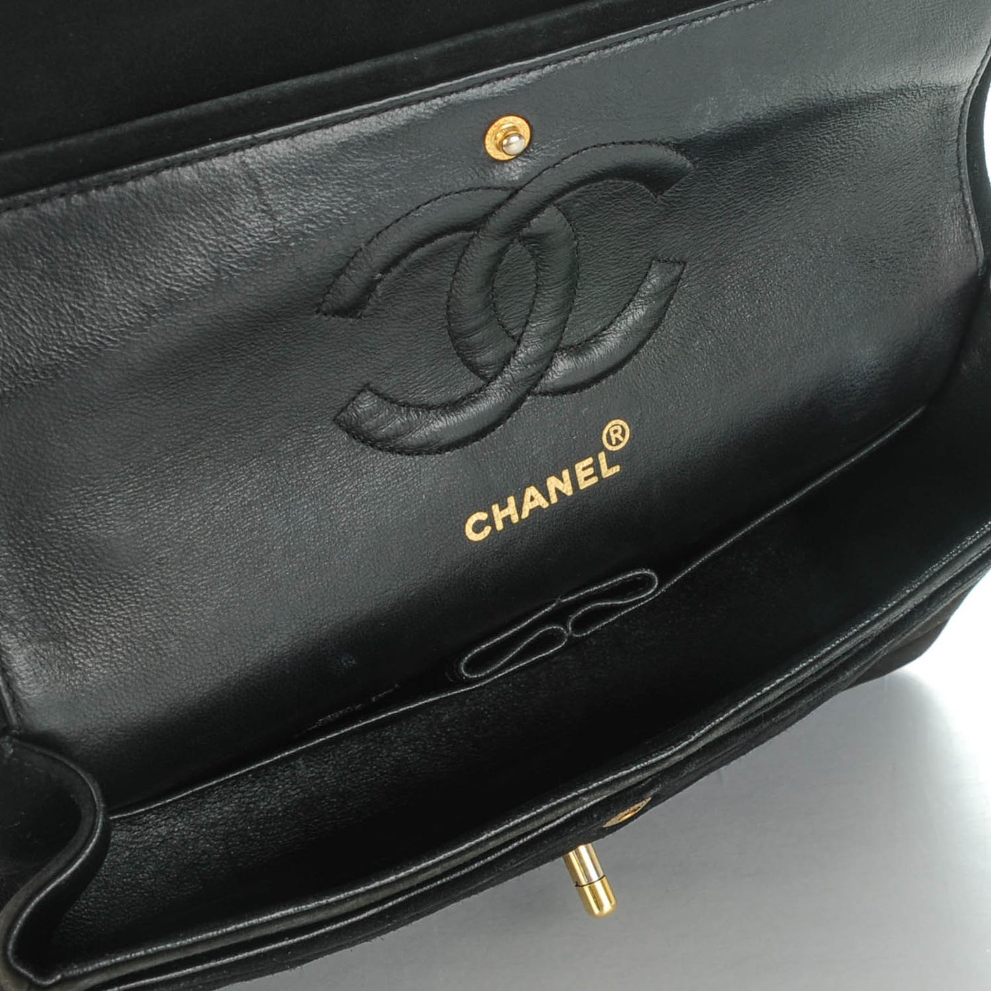 Suede Chevron Medium Double Flap Bag Black