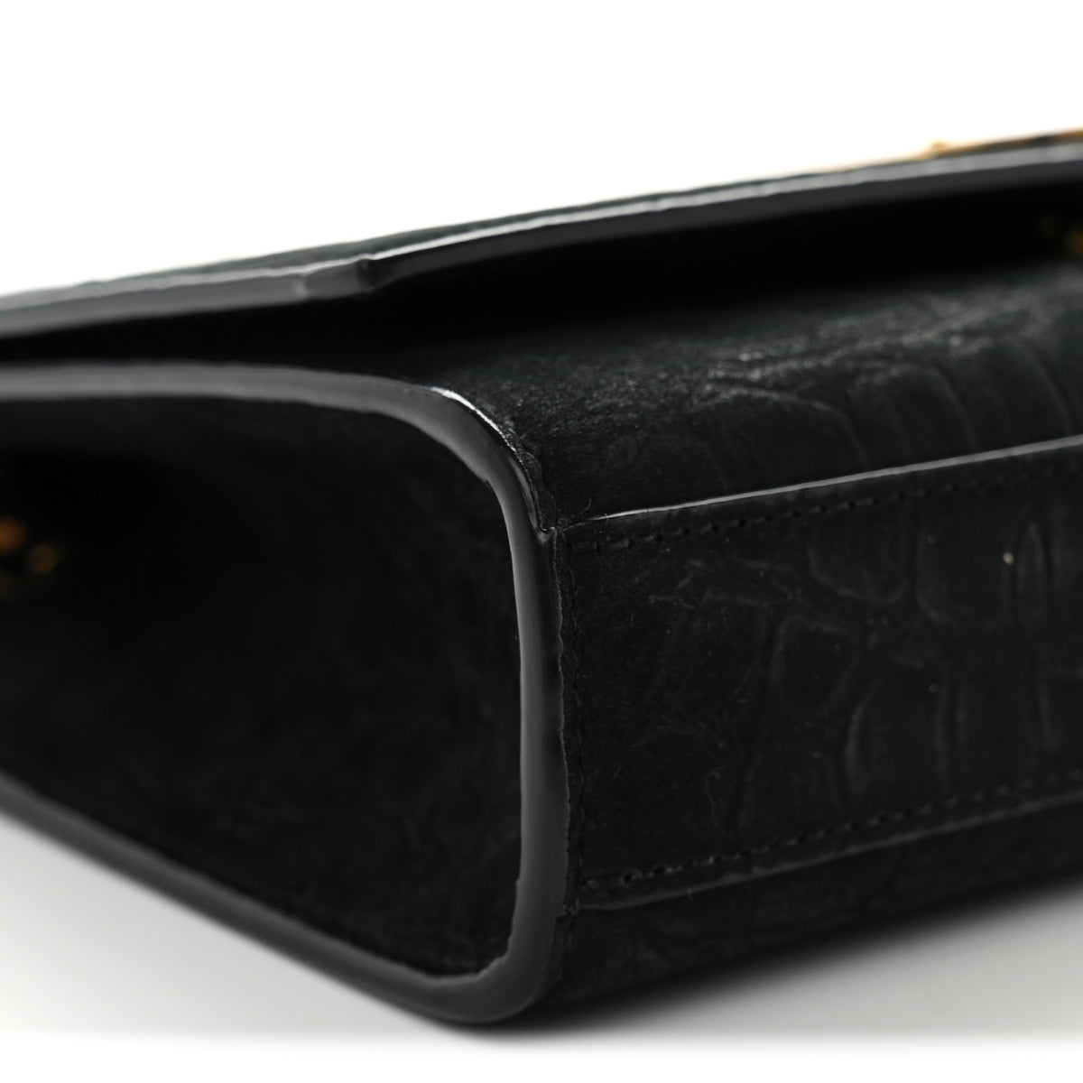 Crocodile Embossed Nubuck Small Monogram Kate Satchel Black
