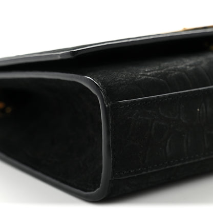 Saint Laurent Crocodile Embossed Nubuck Small Monogram Kate Satchel Black 17 of 19