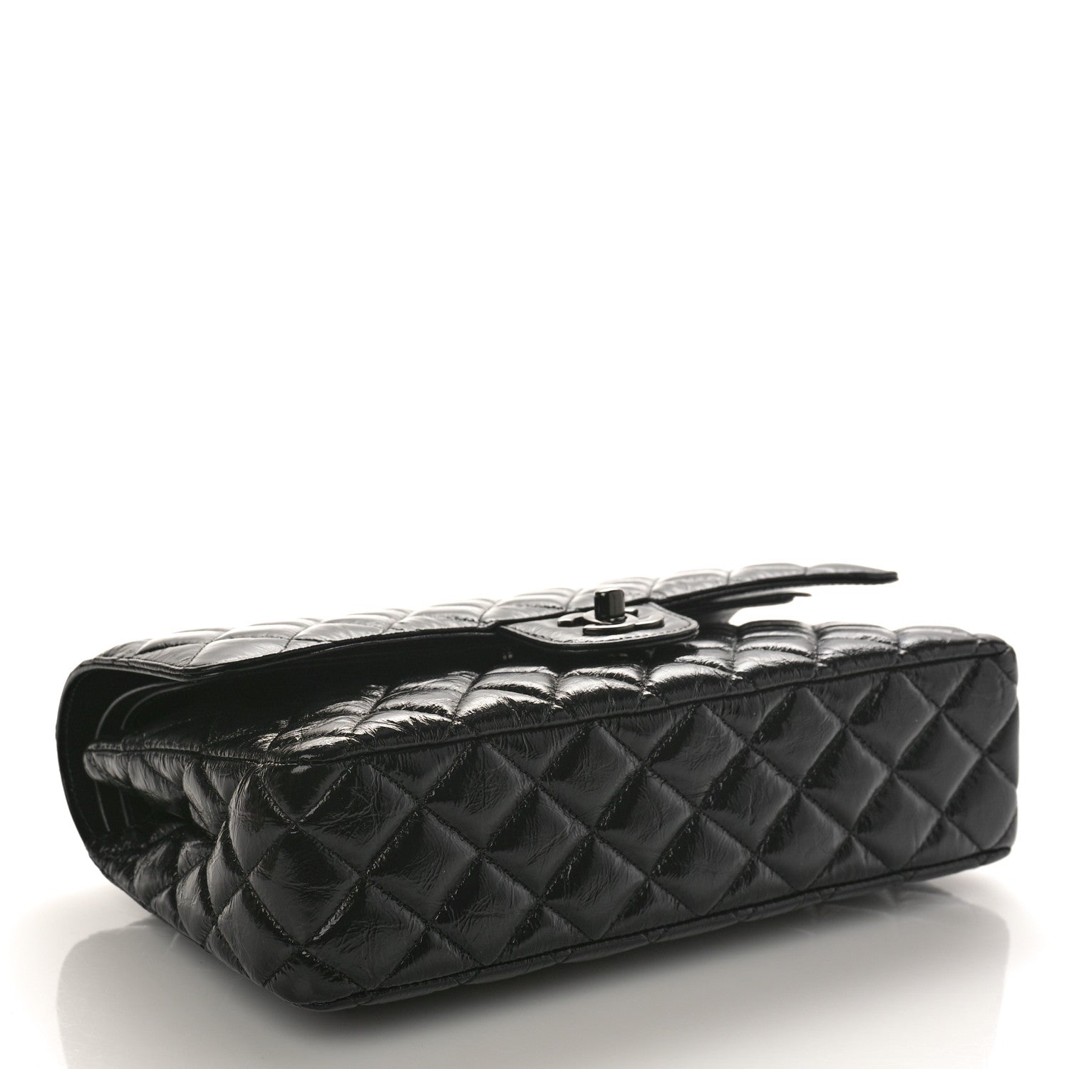 Chanel Shiny Crumpled Calfskin Quilted Medium Double Flap So Black 4 of 9